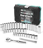 DURATECH 3/8" Drive Socket Set, 40 Piece Tool Set Including Standard (SAE) and Metric Sockets, 90...