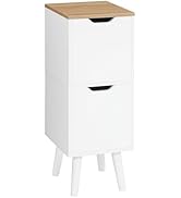 MAHANCRIS Narrow Nightstand with 2 Drawers, Slim Side Table for Small Spaces, Wooden Modern Skinn...