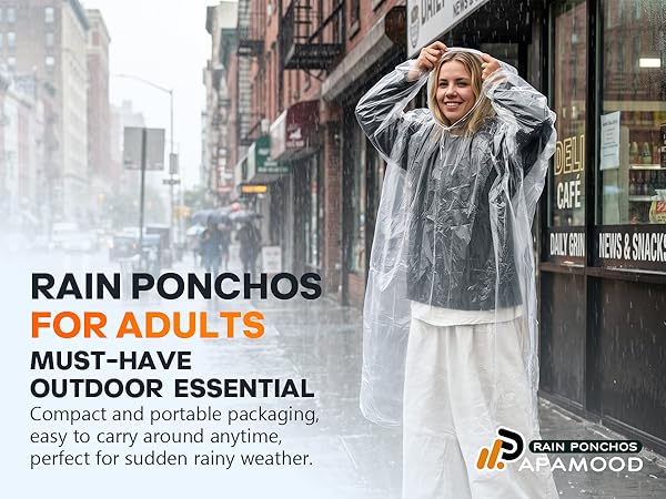Family pack of clear ponchos for adults and kids, ideal for Disney theme park.