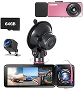 3 Channel Dash Cam Front and Rear Inside,2560x1440P Front Dash Cam,Free 64G SD Card,3.18