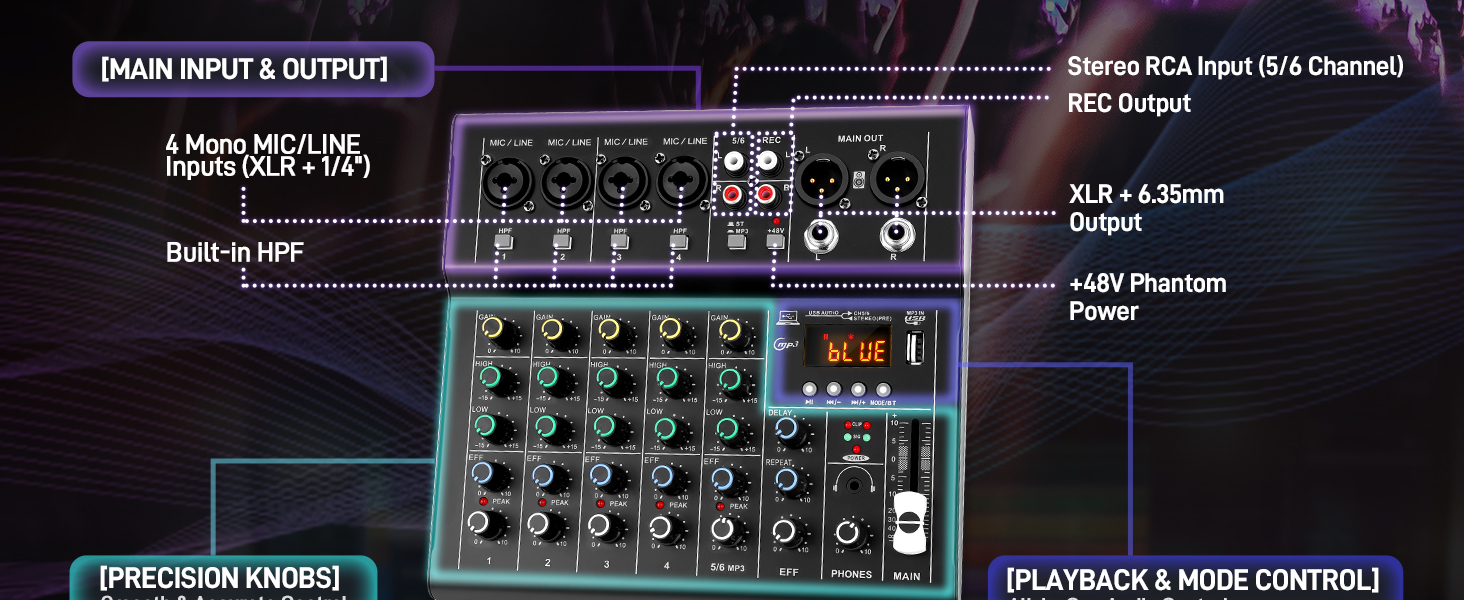 6 channel audio mixer