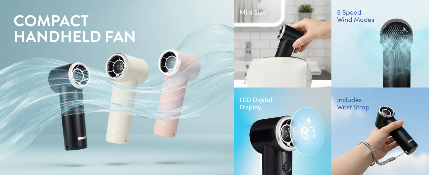 mavie personal fan portable neck cooling hands free bladeless airflow rechargeable quiet small turbo