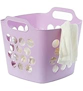 Flexible Plastic Carry Laundry Basket Holder Square Storage Hamper with Side Handles (Purple)