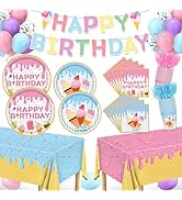 Ice Cream Party Decorations, 144Pcs Ice Cream Birthday Party Supplies-Serves 24 with Ice Cream Pl...