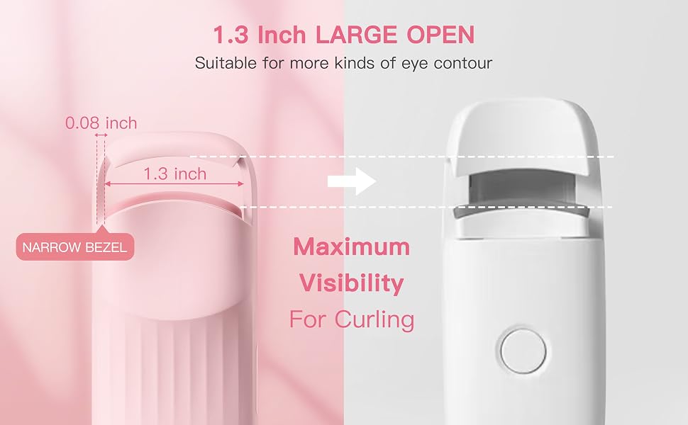 heated eyelash curler with large wide open for more eye type