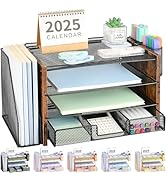 OPNICE Desk Organizer, 4-Tier Desktop File Organizer with Drawer and 2 Pen Holders, Office Desk A...
