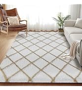 TOOHUB Rug Fluffy Rug for Bedroom, Super Soft Rug, 5X7Feet Stripe Checkered Rug Anti-Skid High Pi...