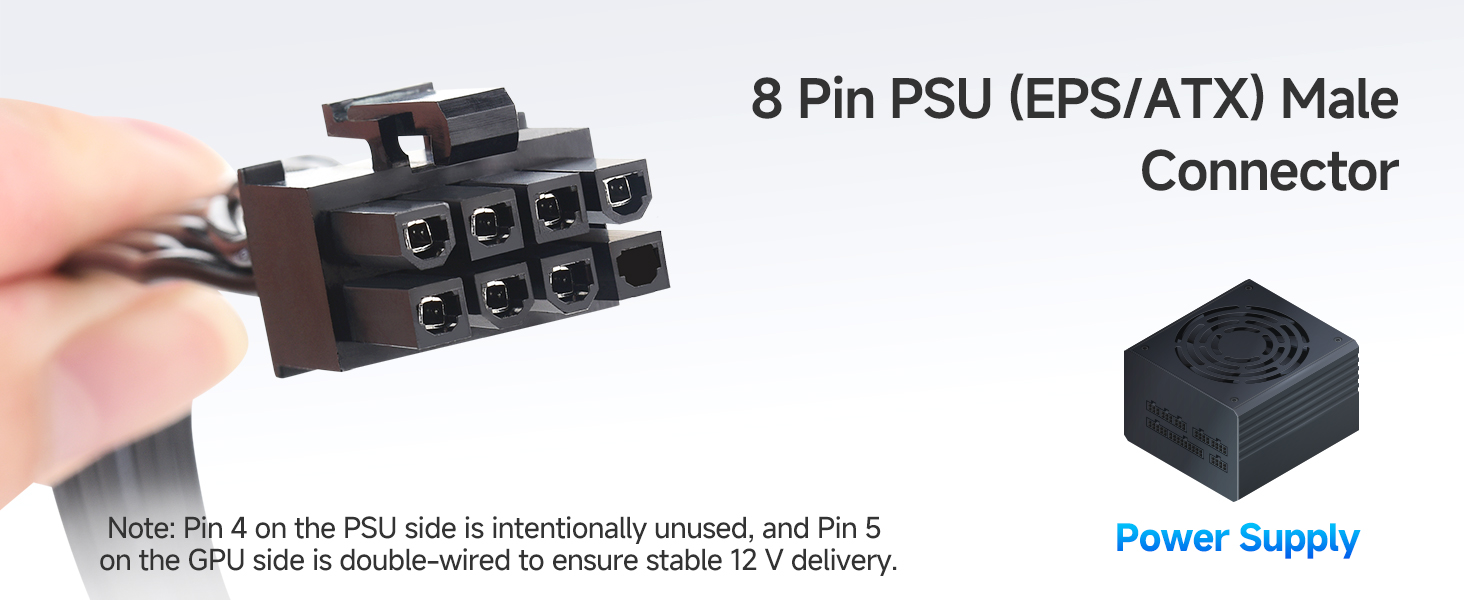 8 Pin GPU Power Cable with 6+2 Pin PCIe Connector for Stable Power Delivery to Graphics Cards