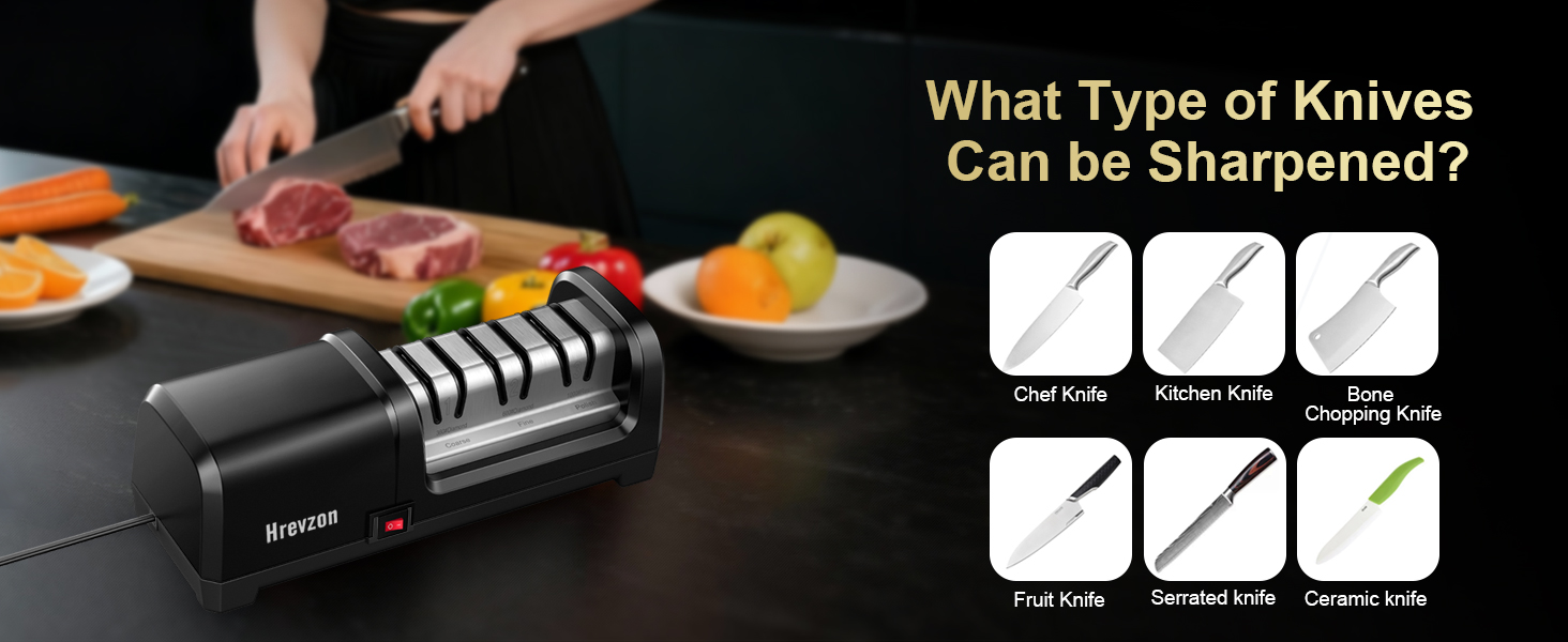 Hrevzon Knife Sharpener Electric Work Sharp for Kitchen Knives