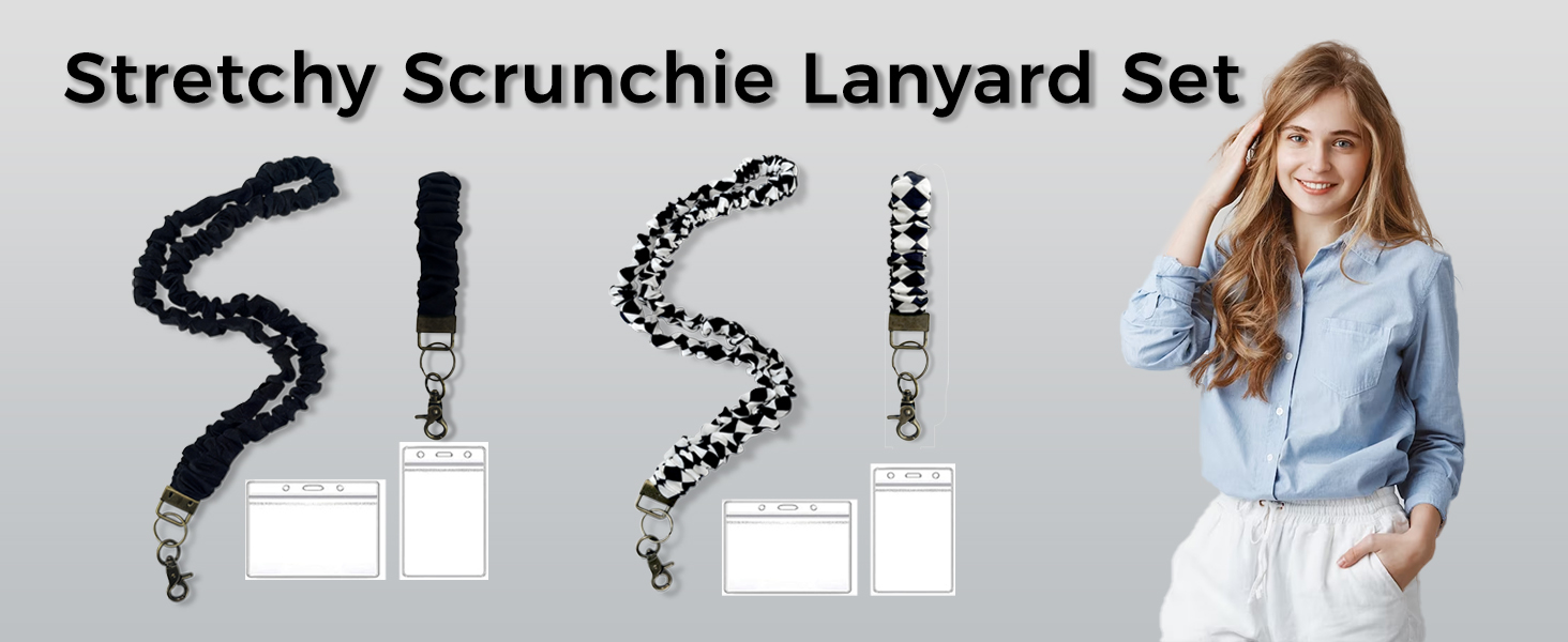 Stretchy Scrunchie Lanyard Set for ID Badges and Keys