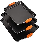 Bakeware Nonstick Cookie Sheet Oven Baking Pan Tray 3-Piece Set (Small, Medium and Large), Carbon...