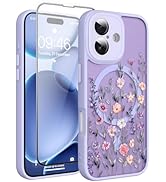 Fsoole Magnetic for iPhone 17 Case with Screen Protector [Compatible with MagSafe] Pretty Flower ...