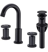 Black Bathroom Sink Faucet 2 Handle 8 Inch Widespread Basin Faucet with Solid Metal Knurled Handl...