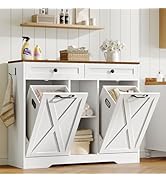 HOOBRO Double Tilt Out Laundry Hamper Cabinet, 23 Gallon Farmhouse Trash Can Cabinet with 2 Drawe...