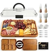 Renmxj Charcuterie Boards with Lid Gift Set, 2 in 1 Travel Portable Cheese Board with Knives Set,...