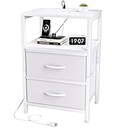 Simple Trending Night Stand with Charging Station, 3-Tier Bed Side Table with 2 Drawer, Storage E...