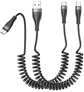 Coiled USB C Cable 3FT 2-Pack, USB-A to USB-C &amp; USB-C to USB-C 3A Fast Charging Cord for iPhone/S...