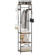 Cerlyunzan Coat Rack With Hanging Rod, Garment Rack With 3 Wooden Shelves and 4 Hooks, Freestandi...
