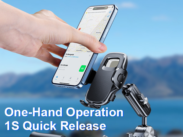 The motorcycle phone mount is tool free installation, 1S quick release; One-handed operation