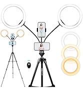 Xeneo Big Ring Light with Tripod Stand & Two Phone Holders, 10’’ Dual Dimmable Light Ring for Liv...