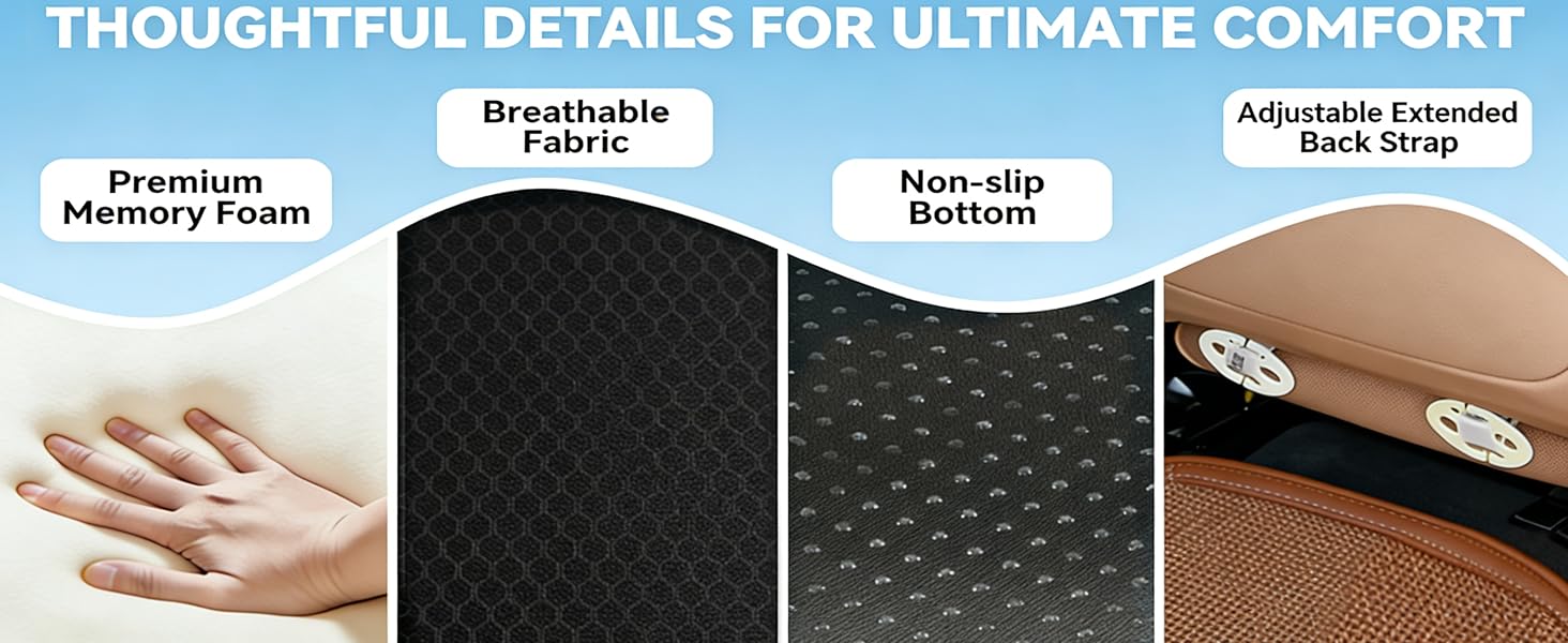 memory foam car seat cushion driving fatigue relief sciatica relief for car truck driver essentials