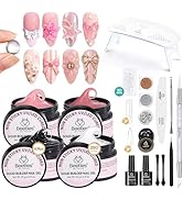 Beetles Solid Builder Nails Gel &amp; Nail Lamp,4 Colors Clear Pink White 3D Sculpting Gel,5 in 1 Non...
