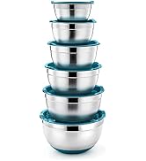 P&amp;P CHEF Mixing Bowls With Lids, Set of 6, Stainless Steel Nesting Mixing Bowls &amp; Fitting Lids &amp; ...