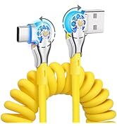 YACSEJAO Coiled USB Type C Cable Fast Charging 1.8m 180° Double Rotating USB C Charger Cable Flex...