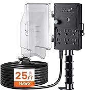 SURAIELEC Outdoor Power Stake, Dusk to Dawn Light Timer, 25FT Extension Cord Multiple Outlet; 6 E...