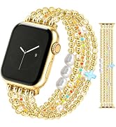 Newlibery Gold Beaded Bracelet Bands Women Compatible with Apple Watch 40mm 42mm(S10/11) 41mm 38m...