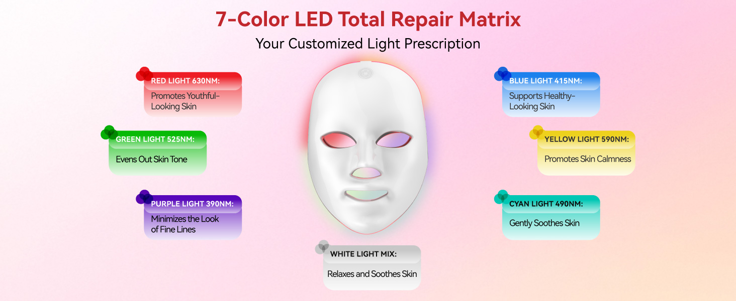7 color led face mask light therapy