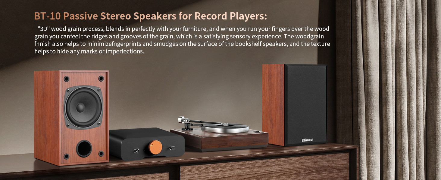 Wood grain passive speakers for record players