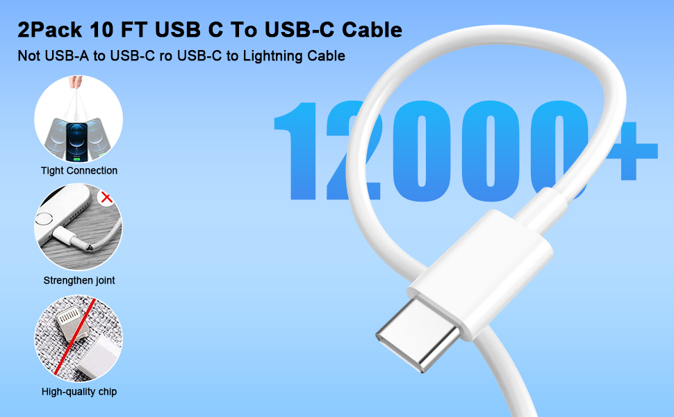 10FT long USB C to USB C cable
