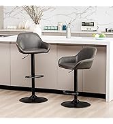 glitzhome Mid Century Bar Stools Set of 2 Vintage Swivel Leather Adjustable Bar Chair with Backre...