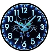 JoFomp 12 Inch Silent Illuminated Wall Clocks Battery Operated, Cat Wall Clock for Bedroom Night ...