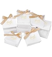 PH PandaHall 100pcs White Gift Bags, Thank You Paper Bag Metallic Foil Tote Boxes with Ribbon 4.5...