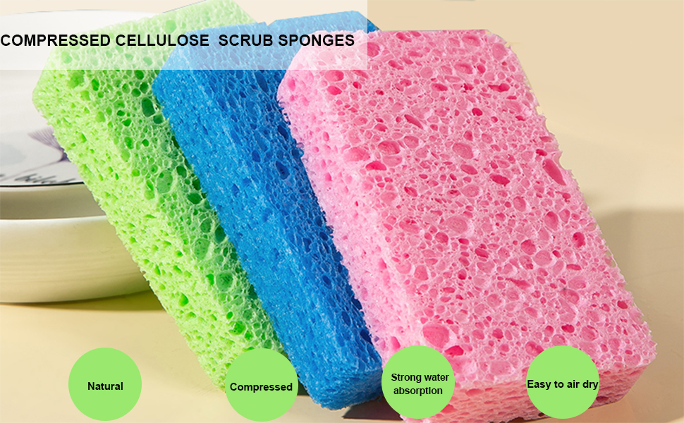 Compressed Cellulose Sponges Non-Scratch Natural Sponge Cleaning Scrub Sponge