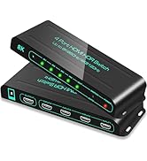 SkycropHD 8K@60Hz HDMI 2.1 Switch, 4K@120Hz 4 in 1 Out HDMI Auto Switcher with Remote Support 48G...