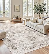 Suconsun Washable 5x7 Area Rug with Non-Slip Backing - Low Pile, Vintage Distressed Farmhouse Rug...