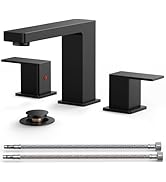 FORIOUS Black Bathroom Faucets 3 Hole, Square 8 Inch Widespread Bathroom Sink Faucet Matte Black ...