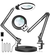 KIRKAS 12X&amp;30X Magnifying Glass with Light and Stand, 9.06in Large Stable Base Stepless Brightnes...