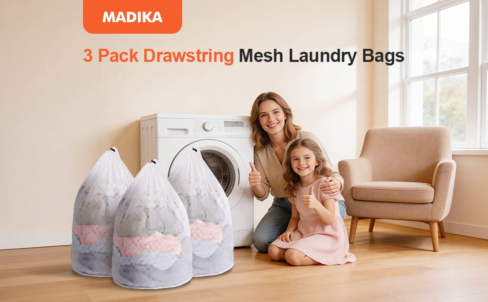 3pcs White Drawstring Laundry Bags