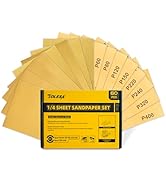Tolesa 1/4 Sandpaper 60PCS, 60 to 400 Grit Gold Aluminum Oxide Sandpaper Sheets, Sand Paper Assor...