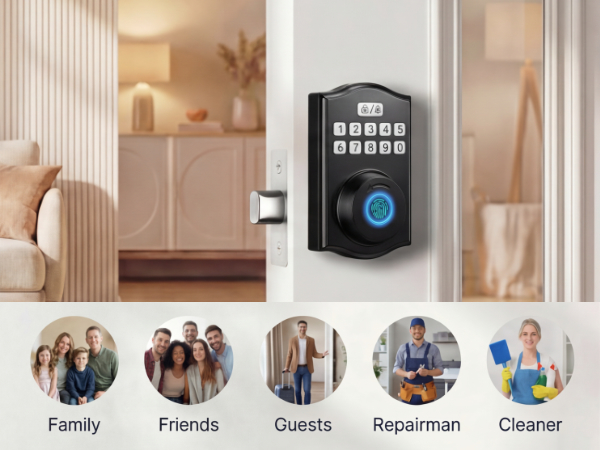 Keypad door lock with 100 unique user codes for family and guest access