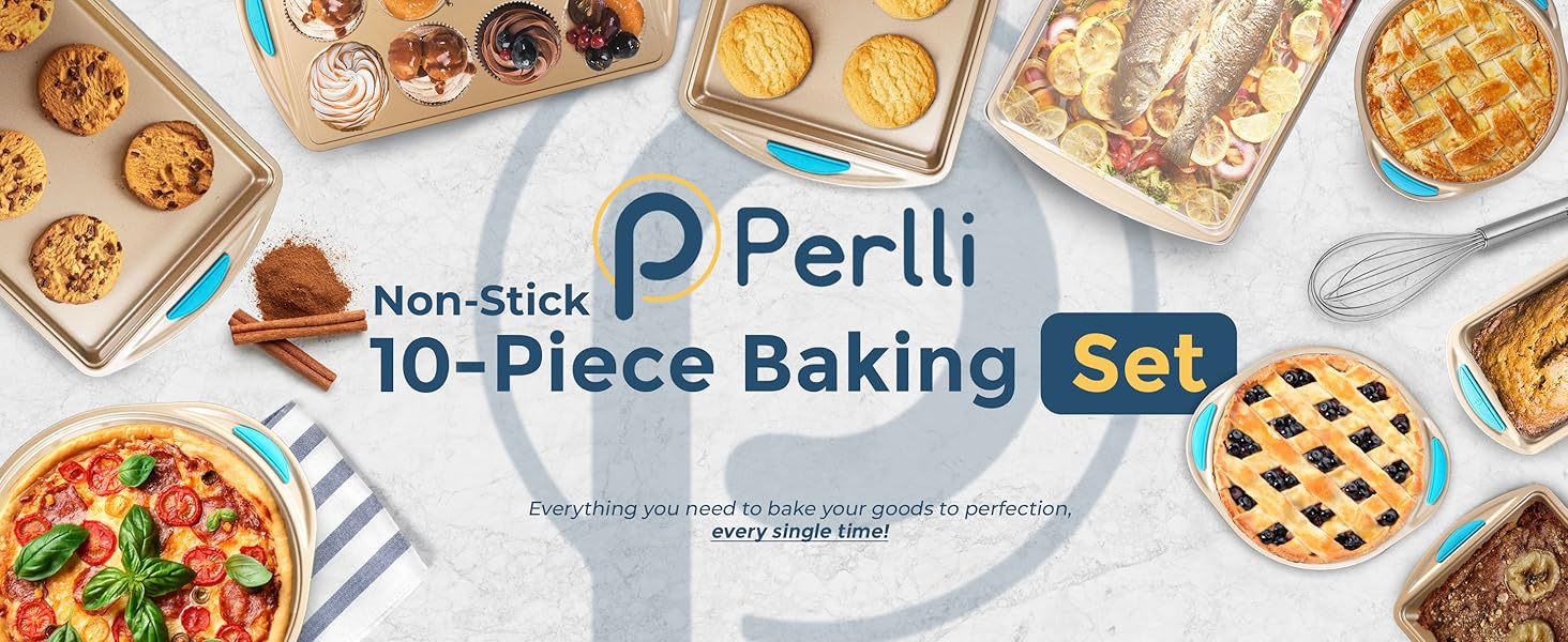 PERLLI Complete 10-Piece Baking Tray Set Everything You Need To Bake Your Goods To Perfection!