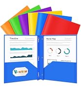 V-Opitos 6 Packs 2 Pocket Folders with 3 Prongs Fastener Clasps, Bulk Heavy Duty Plastic Folders,...