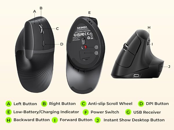 ergonomic vertical mouse rechargeable ergo mouse vertical mice wireless