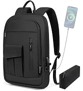Business Backpack for Men Slim Lightweight Laptop Backpack Water Resistant Small Office Backpack ...
