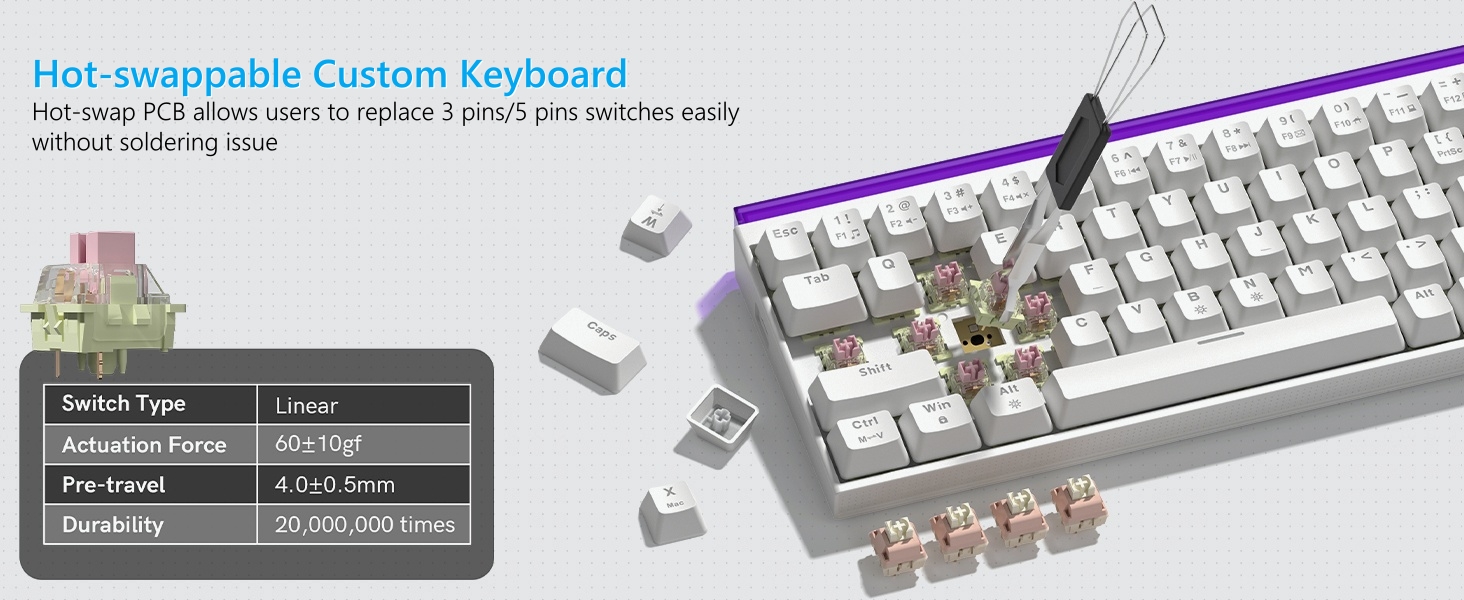 60% Gaming Keyboard with Light Box, Wired RGB Backlit Mechanical Keyboard with MCA Keycaps