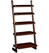 Donext 5-Tier Ladder Shelf, Wooden Narrow Leaning Bookshelf for Bedroom, Living Room, Bathroom, K...